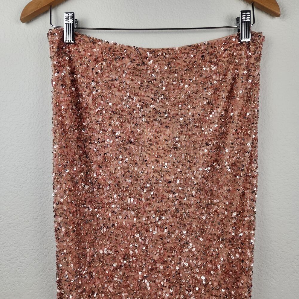Retrofete Lowe Sequin Beaded Skirt in Dusty Peach Midi Size Small - Picture 7 of 9